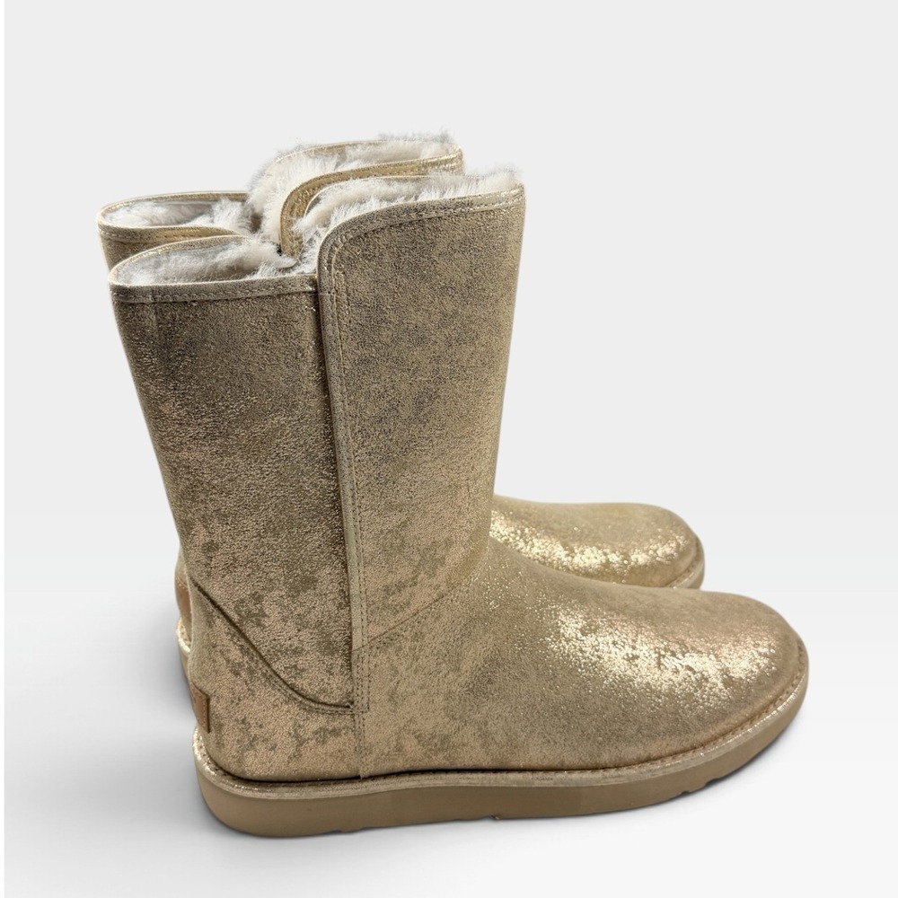UGG Abree Short II Stardust Boots Womens 11 Gold Metallic Suede 1092433 NWOB